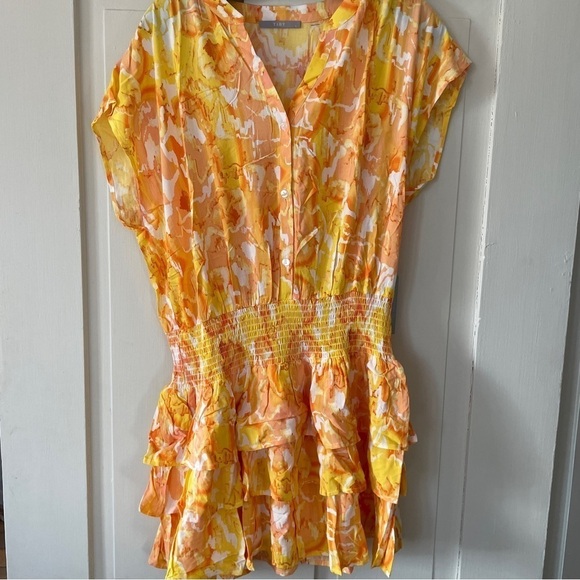 Tart Orange, Yellow, White Tiered Ruffle Kallie Sunset Cloud Dress - Picture 4 of 10